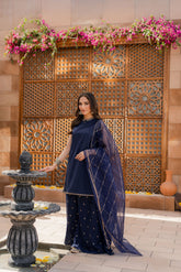 Dhanak -3PC Embroidered Shirt With Organza Embroidered Dupatta-3354